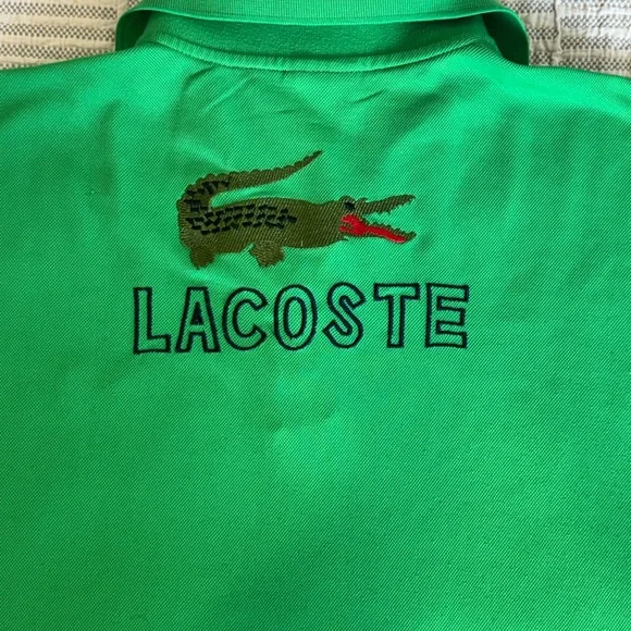 Lacoste Men's Classic Green Pique Polo Shirt - Large Logo on back - Medium - Picture 9 of 10